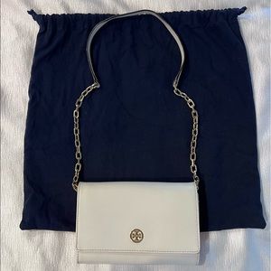 Tory Burch Chain Wallet & Clutch; White Leather